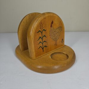 Vtg Kamenstein Wooden Napkin Holder Chicken Rooster Farm Barn Rustic Cottagecore